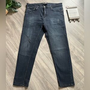 Zara Men's Whiskered Distressed Dark Wash Skinny Jeans 36 Waist
